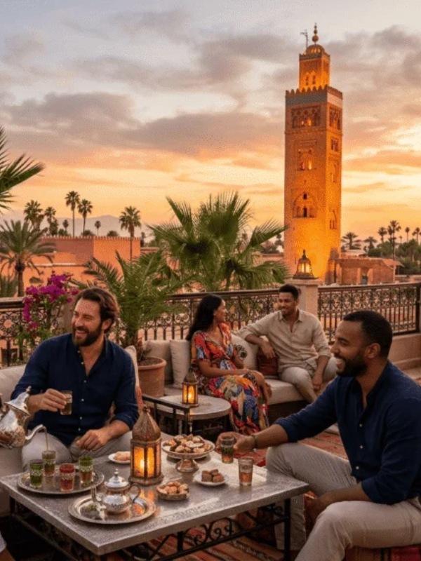 Romantic candlelit rooftop dinner Marrakech